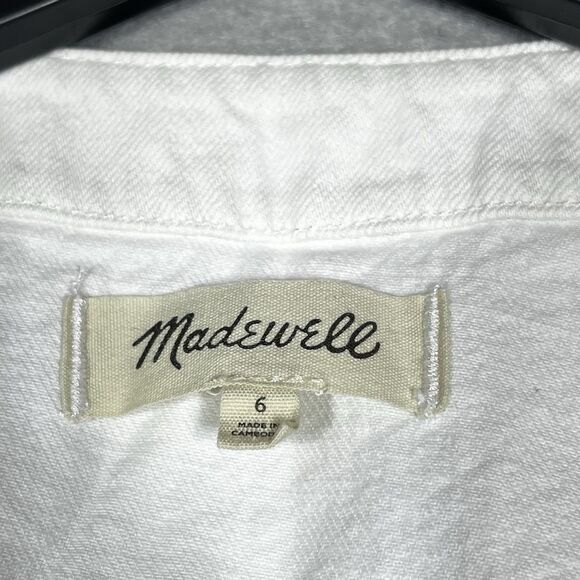 Madewell Crop Top Womens Size 6 White Retro Denim Short Cap-Sleeve Button Down - Picture 8 of 10